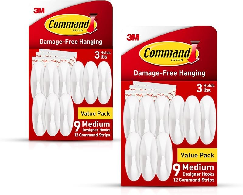 Medium Designer Hooks, 18-Hooks, 24-Strips, Damage Free Hanging — household command hooks for household command hooks
