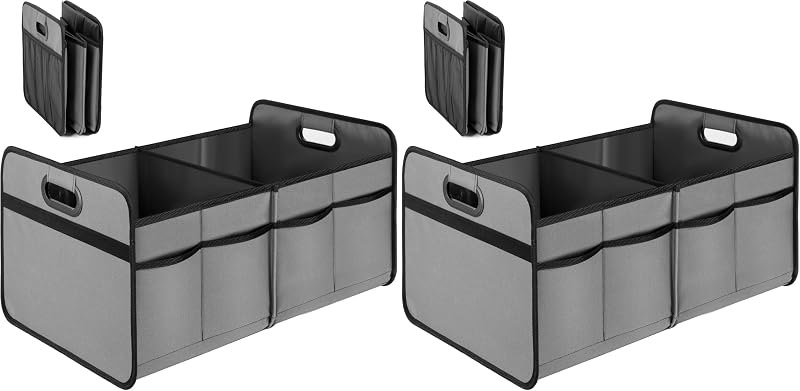 YSSOA Trunk Organizer for Car/SUV/Truck, Collapsible 2 Compartment Automotive Storage Box, 600D Waterproof Oxford