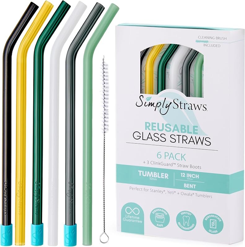 12 Inch Glass Straws Bent (6-Pack)
