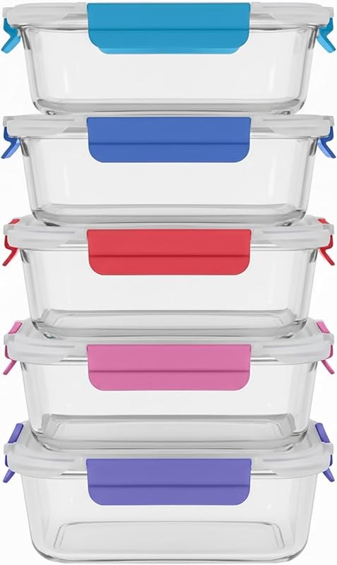 ECOBERI Glass Food Storage Containers with Lids, Meal Prep, Lunch, 5 Piece — glass meal prep containers for glass meal