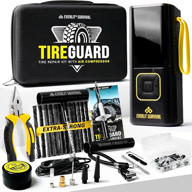 EVERLIT All-in-One Tire Repair Kit with Air Compressor — best car emergency tire repair kit for car emergency tire
