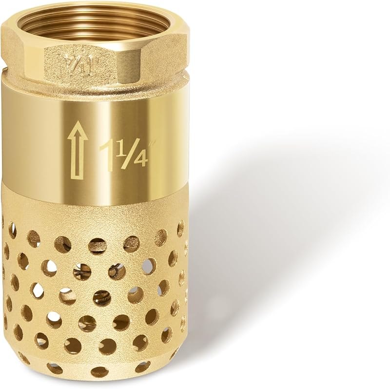 1-1/4 Inch Foot Valve with Mesh Strainer, Universal One-Way Female NPT Check Valve with Backflow Prevention, Lead-Free