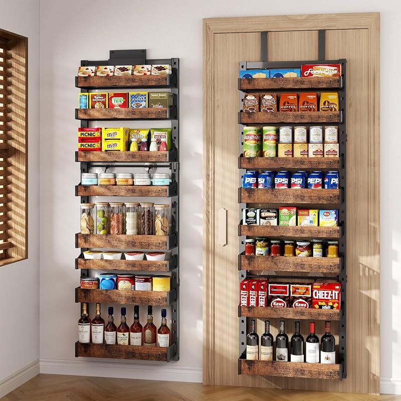 8-Tier Over The Door Pantry Organizer, Heavy-Duty Metal Wall Mount or Hanging Spice Rack, behind the door storage