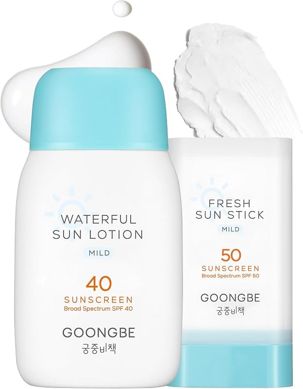 GOONGBE Sun Lotion SPF 40 & Sun Stick SPF 50-100% Zinc Oxide Mineral Sunscreen - No White Cast - Vegan Reef-Safe for