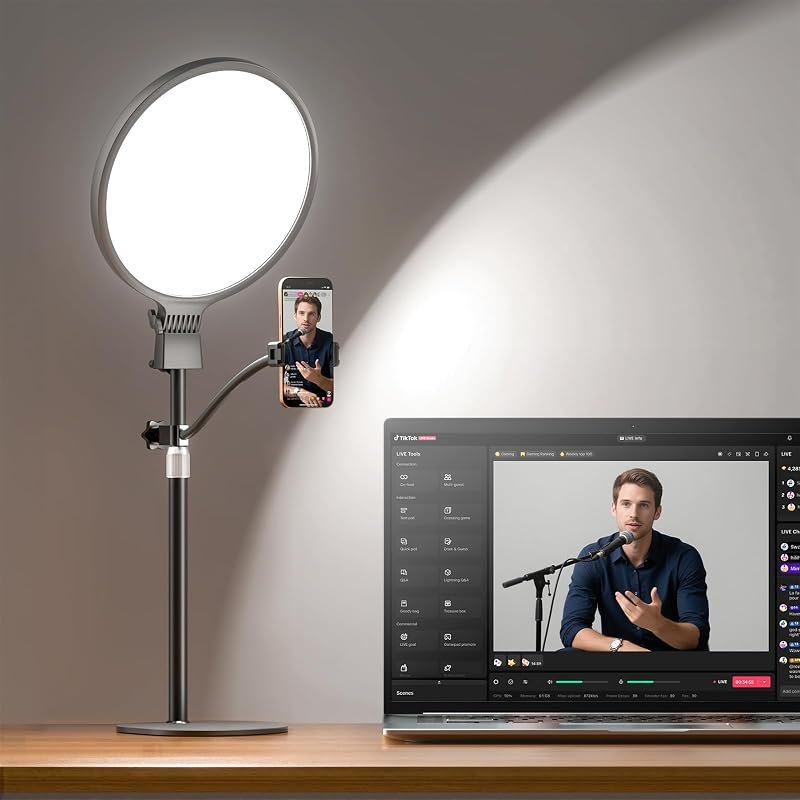 1300 Lumens Ring Light with Stand for Desk, Computer & Laptop — 10 inch ring light for ring lights