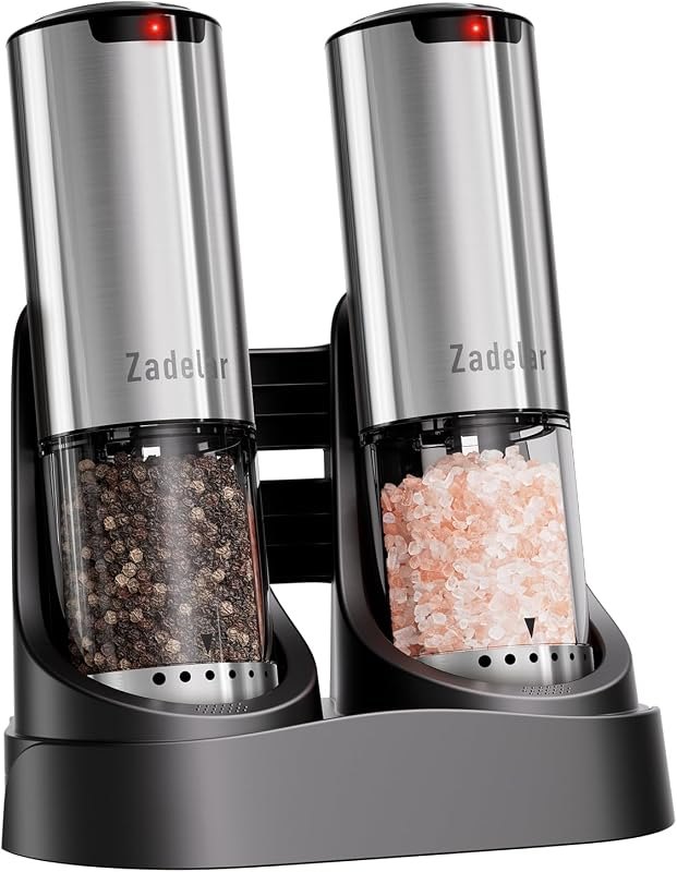 Electric Rechargeable Salt and Pepper Grinder Set,Automatic Pepper Mill Grinder with USB C Charging Dock,Upgraded 95ml