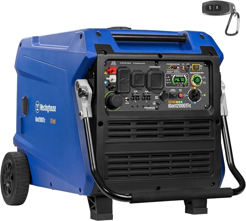 Westinghouse 12000 Peak Watt Tri-Fuel Portable Inverter Generator, Remote Start, Transfer Switch Ready