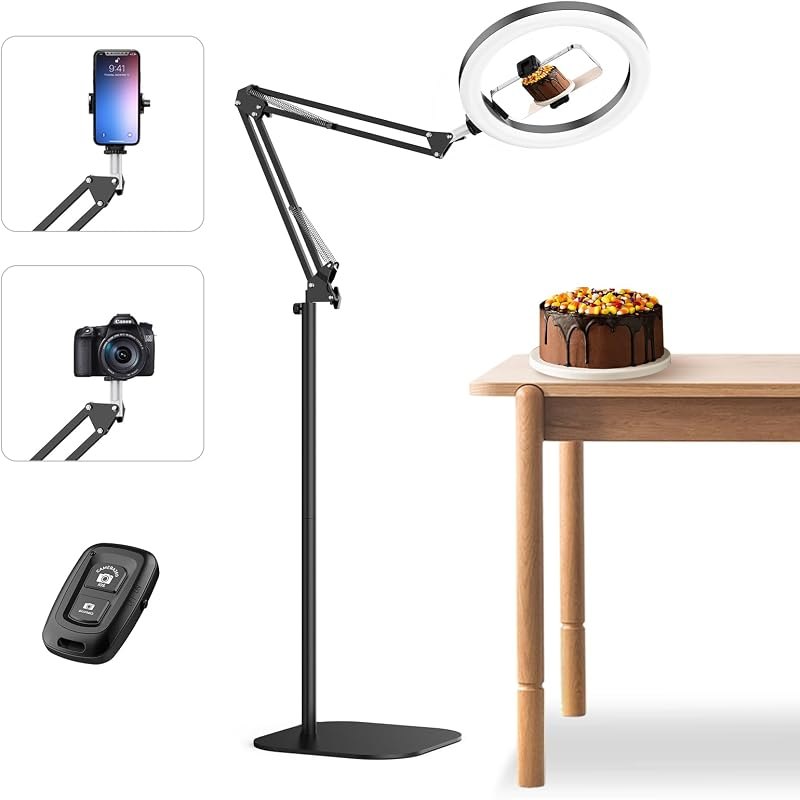 12" Ring Light with Stand Tripod for iPhone, Overhead Phone Camera Mount, Adjustable 72" Height Tripod Holder Floor
