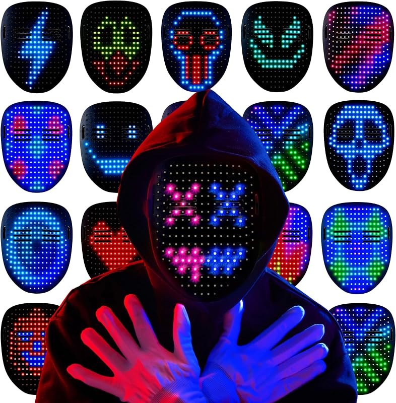Spooktacular Creations Halloween Led Mask, 50 Patterns Dynamic Static Images, Face Transforming Light Up Mask with