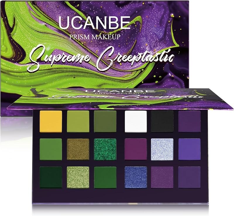 Green Purple Goth Eyeshadow Palette Makeup- 18 Colors Matte Shimmer Metallic Bright & Dark Smoky Gothic Eye Shadows