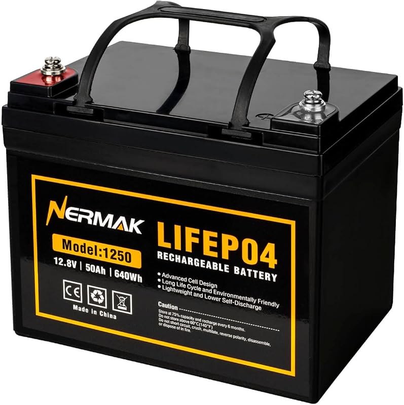 NERMAK 12V 50Ah LiFePO4 Deep Cycle Battery,4000+ Cycles Lithium Iron Phosphate Rechargeable Battery for Solar, Marine