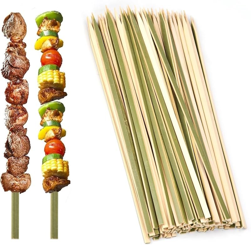 200 Pcs 10inch Natural Green Flat Wide bamboo kabob skewers for grilling Fruit Sticks Kebabs appetizers Barbecue