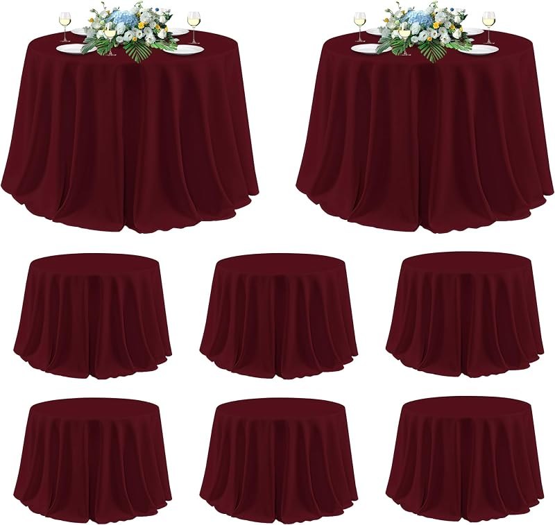 sancua Round Tablecloth 120 Inch Fit 48-96 Inch Tables, 8 Pack Burgundy — Thanksgiving Table Linen Set for
