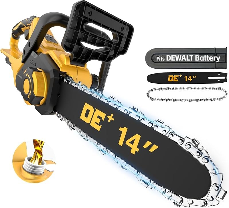 APEXPOWER 14 Inch Brushless Electric Chainsaw Cordless, for Dewalt 20V Battery, Mini Chain Saw w/Auto Oiler, Low