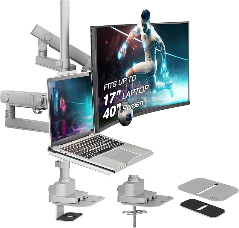 AVLT Laptop & 40 Inch Monitor Arm Pole Top Mount With USB-C&A Ports - Gray — laptop monitor arm for laptop monitor arm
