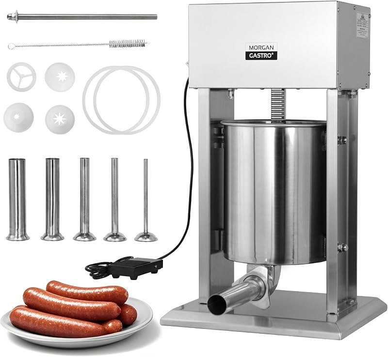 20LBS/10L Electric Sausage Stuffer - Commercial-grade stainless steel with 5 tubes, foot pedal & speed control