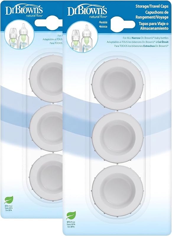 Dr. Brown's Replacement Travel Caps for Dr. Brown's Original, Options, and Options+ Baby Bottles, 3 Count (Pack of 2)