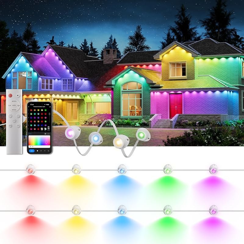 DeckTok Permanent Christmas Lights Outdoor, 100ft RGB & 60pcs LED Lights — RGB under eave lights for rgb under eave