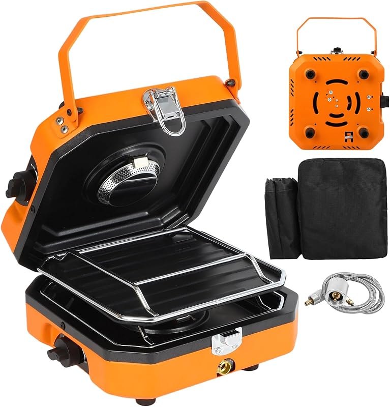Adjustable 2-Burner Portable Stove with 16000 BTU, with Camping Grill and Carrying Bag, Portable Propane Camp Stove