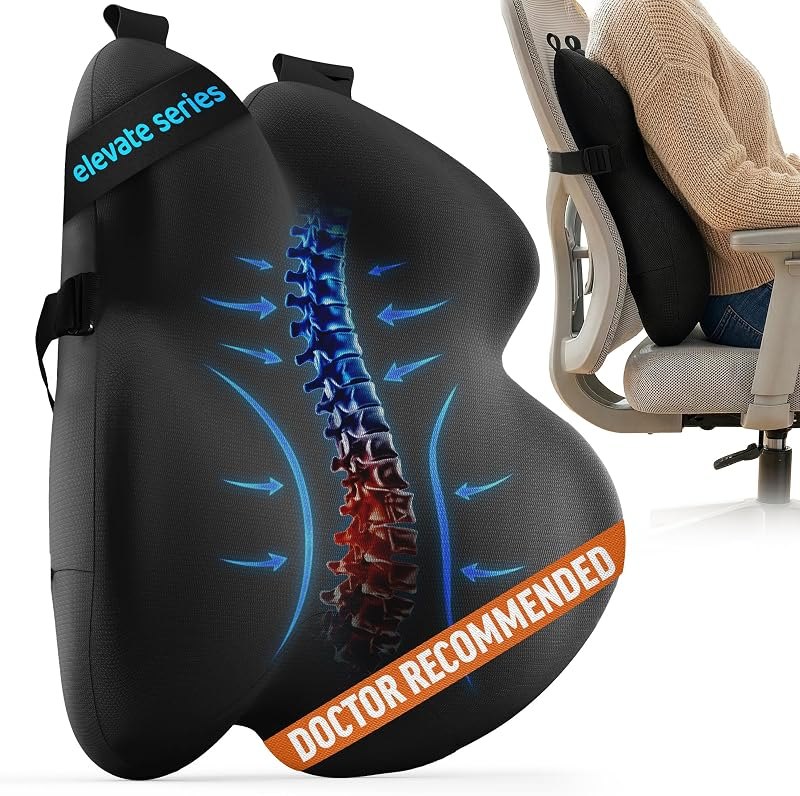 Everlasting Comfort Lumbar Support Pillow for Office Chair - Improves Posture, Promotes Back Pain Relief - Superior