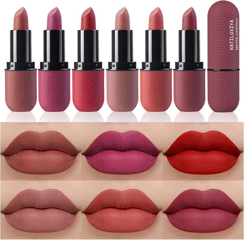 Katiluxiya 6Pcs Red Velvet Matte Lipstick Set, High Pigmented Long-Lasting Waterproof Lip Stick Lip,Moisturizing