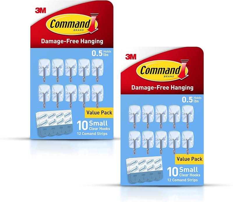 Small Clear Wire Toggle Hooks, 20 Wall Hook and 24 Strips, Damage-Free Hanging with Adhesive, Great for Hanging