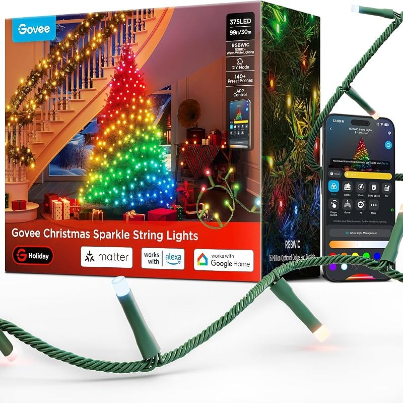 Govee Christmas Sparkle String Lights 99ft with 375 Bullet-Head LEDs — fairy lights with remote for fairy lights remote