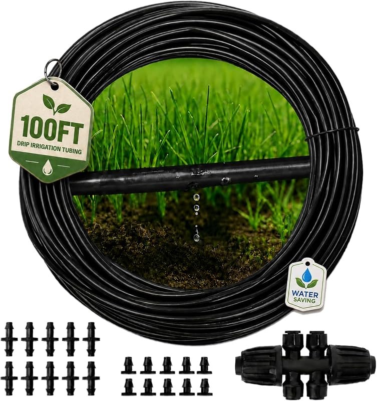 MIXC 1/4" Irrigation Dripline Tubing with Built-In Emitters, 100 Ft Roll — hydroponic drip line kit for hydroponic