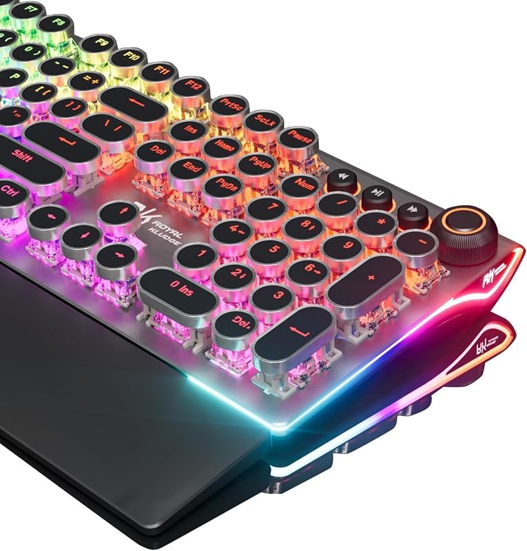 RK ROYAL KLUDGE X108 Typewriter Keyboard with Knob, Wired Mechanical Gaming Keyboard, 108 Keys RGB Backlit Sidelight