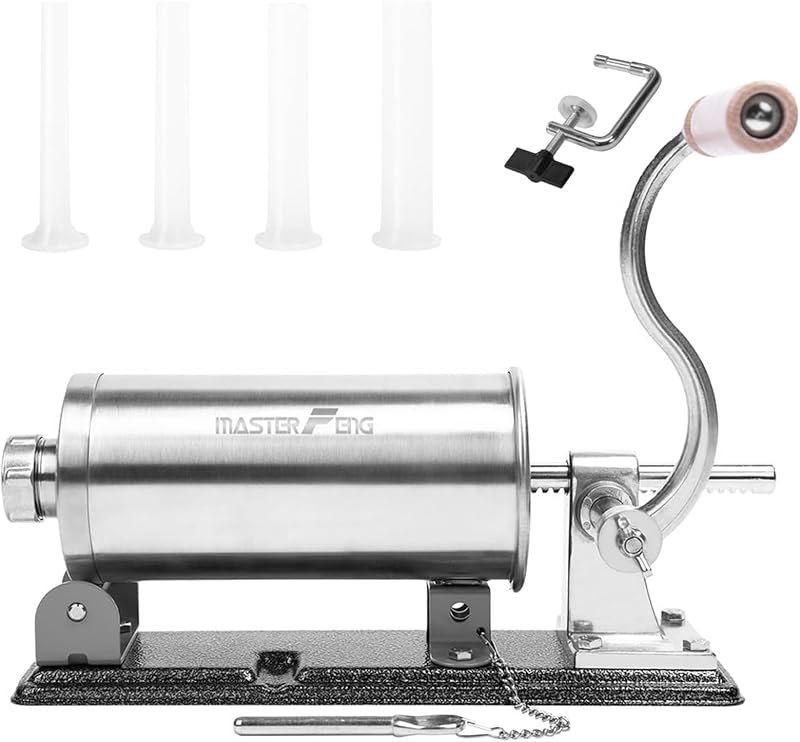 2.5 LBS Sausage Stuffer Horizontal Stainless Steel Stuffing Maker Machine Packed with 4 Stuffing Funnels