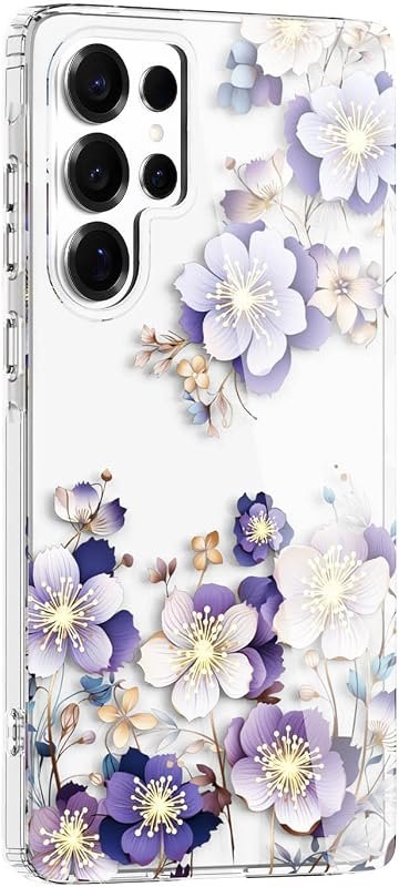 Flower Clear Slim Fit Case for Samsung Galaxy S25 Ultra (Purple) — case for samsung galaxy s25 accessories