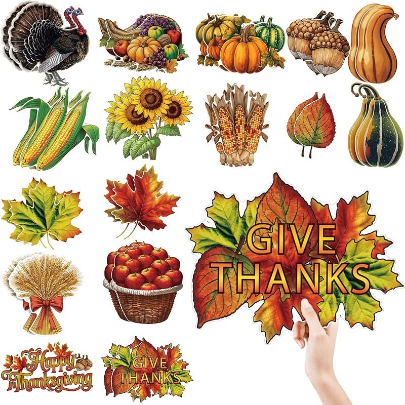 Fuyoooo 32 Pcs Thanksgiving Fall Cutouts Vintage Turkey Pumpkin Leaves — thanksgiving cornucopia decoration for