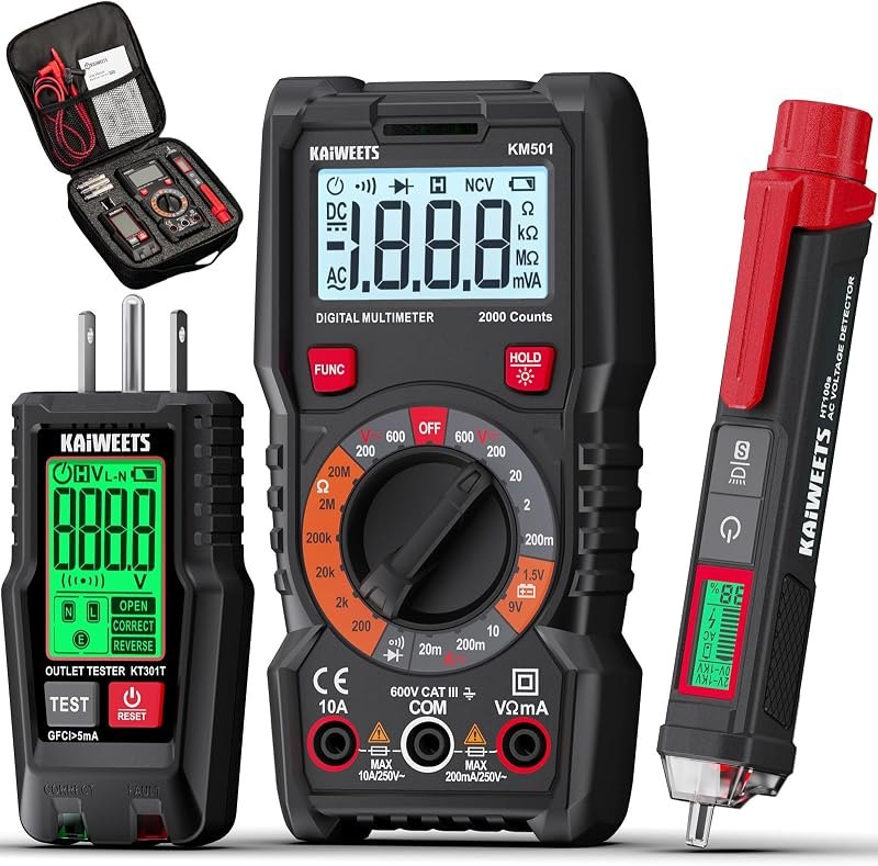 KAIWEETS Electrical Test Kit KIT01, Digital Multimeter, Smart Non-Contact Voltage Tester & GFCI Outlet Tester with