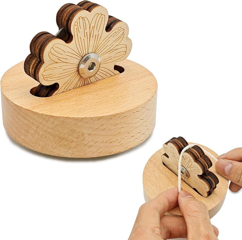 Floral Thread Cutter with Solid Wood Base & 5-Position Blade Saver - Anti-Slip Rotary Tool for Sewing, Quilting, Chain