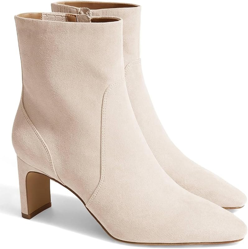 Womens Chunky Low Heel Ankle Boots Square Pointed Toe Side Zipper Booties Faux Suede Fall Shoes — block heel booties