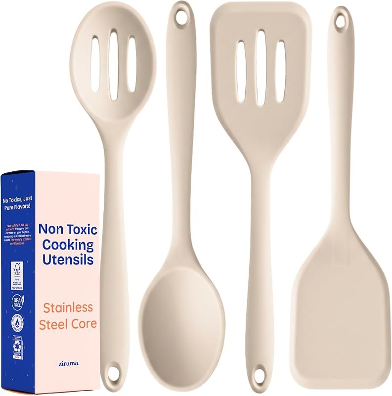NonToxic Platinum Silicone Utensils, 100% Plastic-Free, 4-Pcs, Beige — Martha Stewart Kitchen Utensils for martha