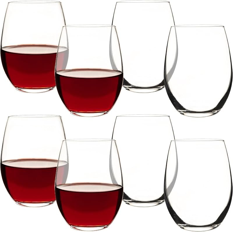 Set of 8 - Stemless Wine Glasses, 15 Oz Smooth Rim Standard Wine Glass Tumbler for Red, White Wine, Dishwasher Safe —