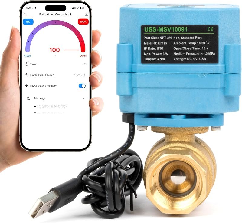 U.S. Solid WiFi Smart Motorized Ball Valve 3/4 inch NPT for Water Control & Irrigation, 2 Way Brass Electric Valve