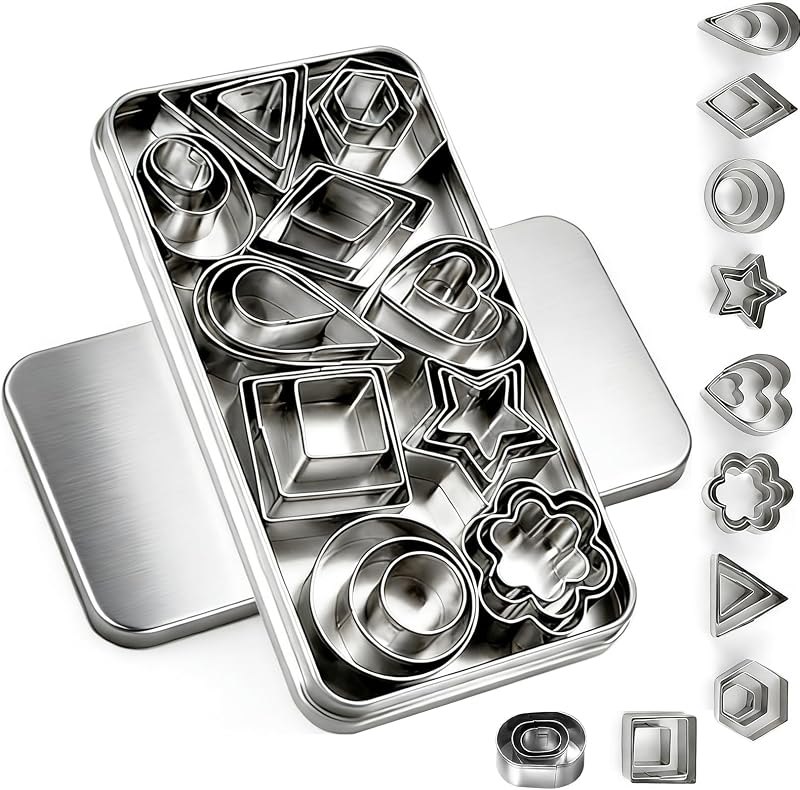 30Pcs Mini Cookie Cutter Set,Stainless Steel Multi Shapes Kit Cutters for Baking, Holiday Cookies, Small Stainless