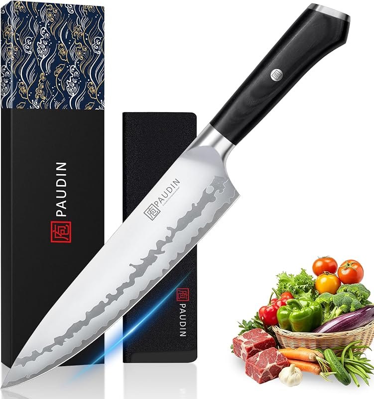 PAUDIN Chef Knife 8 Inch, Ultra Sharp Kitchen Knife 62 HRC, 9-Layer High Carbon Steel Professional Chefs Knife with