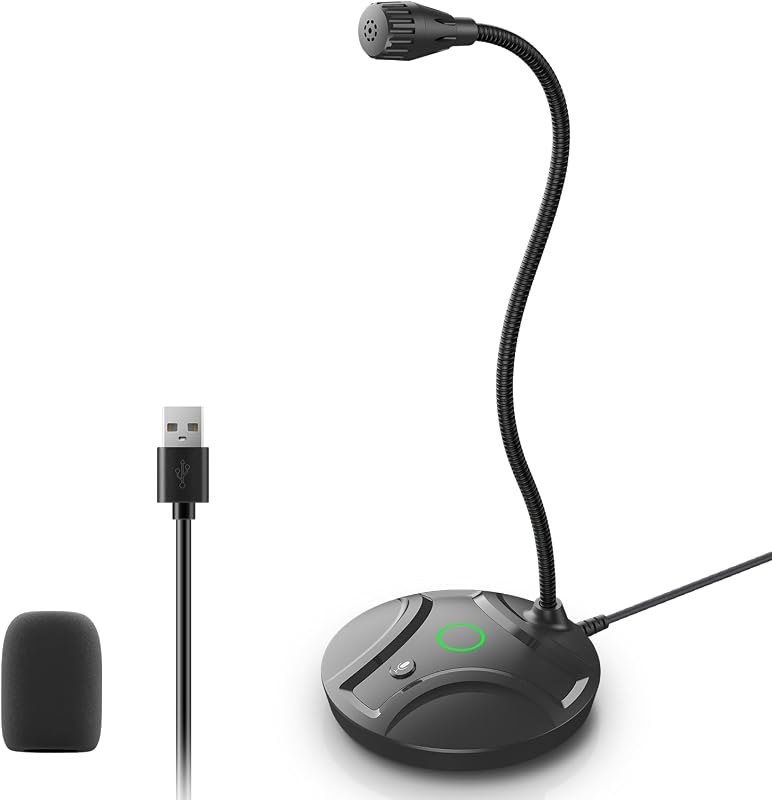 Plug & Play USB Computer Microphone, Flexible Gooseneck & Mute Button LED — Gooseneck condenser mic for gooseneck
