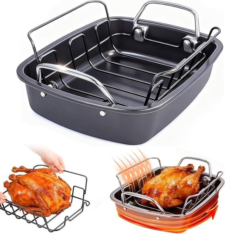 24lb Carbon Steel Nonstick Roasting Pan with Rack - BPA Free, Leak-Proof, 450°F Heat Resistant (17x13x4in) — best