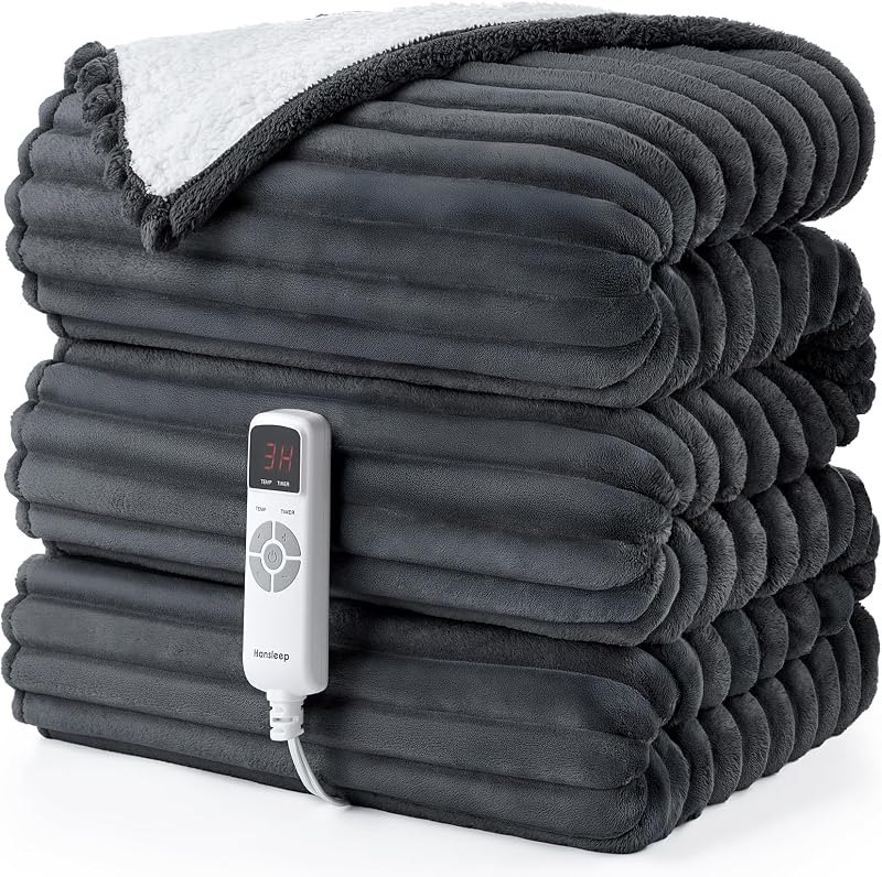 Hansleep Heated Blanket Electric Blanket Throw, Heating Blanket with 9 Heating Levels and 10-Hour Timer Auto Shut Off