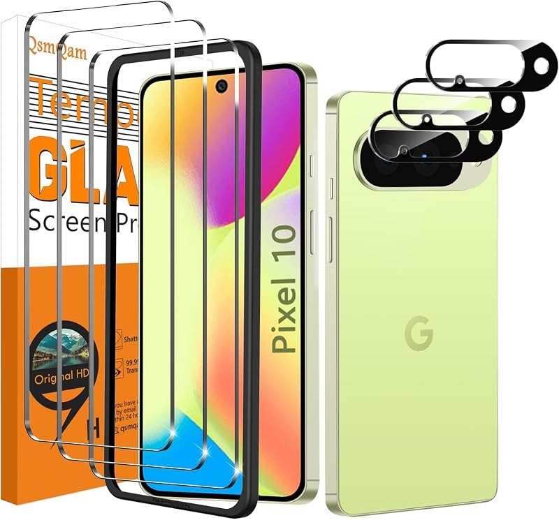 QsmQam 3 Pack Screen Protector for Google Pixel 10 + 3 Pack Camera Lens Protector, Ultra HD Tempered Glass, 9H