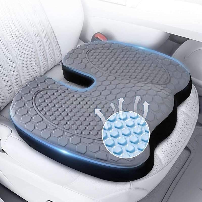 Kingfun Seat Cushion - Foam Seat Cushion for Office Chairs & Car Cooling Gel Memory - Seatssciatica & Hip & Coccyx