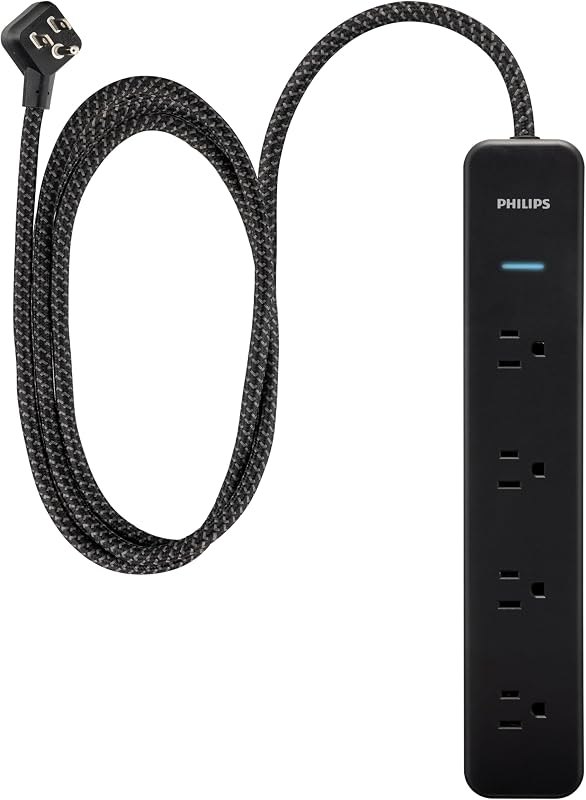 Philips Surge Protector Power Strip, 4 Ft Braided Extension Cord — home Surge Protector for home surge protector