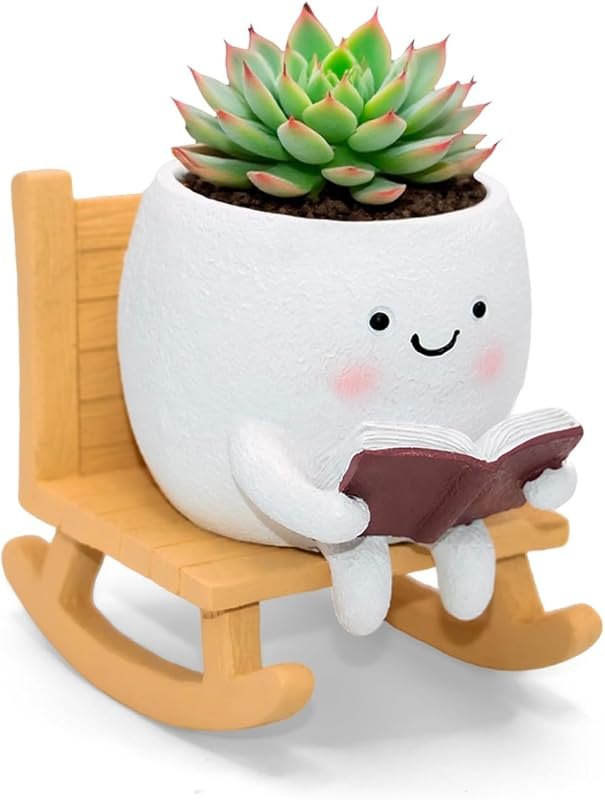 LAUGOKEBE Rocking Chair Smiley Face Planter Cute Plant Pots with Drainage — Giant Plant Pot for giant plant pot
