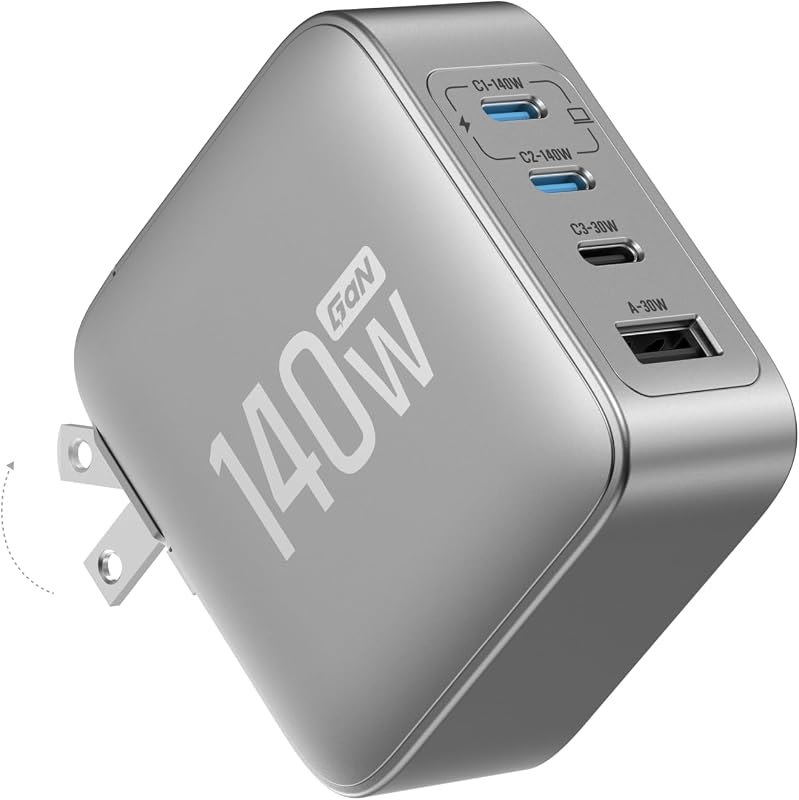 EF ECOFLOW Rapid Pro Charger, 146W 4-Post GaN USB C Charger Block, Up to 140W Single‑Port Charging, Foldable and