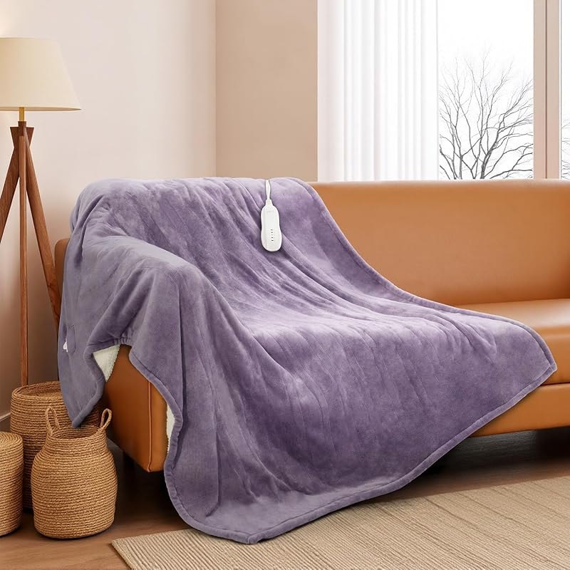 Heated Blanket 50"x60", Electric Blanket Machine Wash, Purple — cable free electric blanket for cable free electric