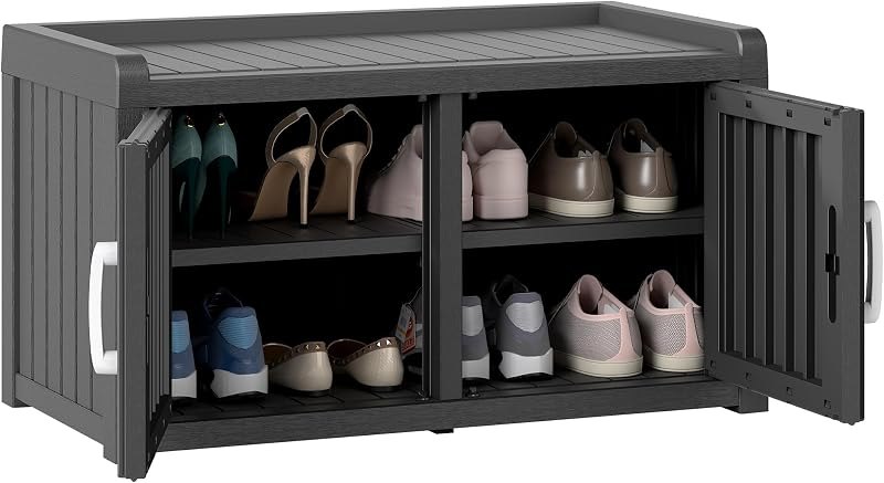 31.7" Shoe Storage Cabinet with Waterproof UV-Resistant, Entryway Shoe Cabinet with 2 Doors, Ooutdoor Shoe Cabinet
